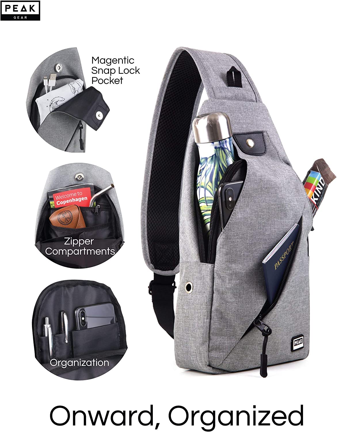 Peak Gear Sling Compact Crossbody Backpack and Day Bag (Black) - Image 6